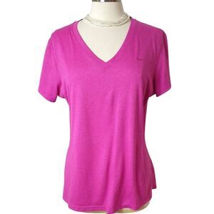 Nike Womens Tee XL Pink Dri-Fit V-Neck Regular Fit Casual Workout T-Shirt